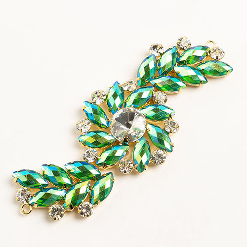 Fashion Embellishment - 10.5x4cm Crystal Motifs Fancy Swirl - Green AB - Gold