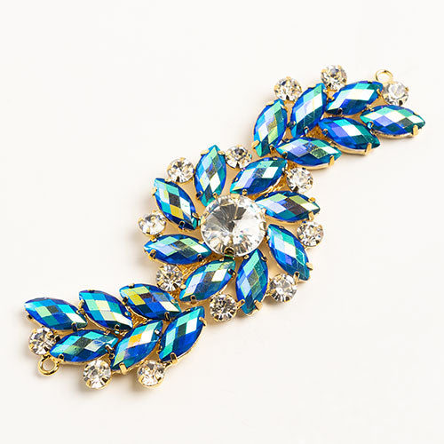 Fashion Embellishment - 10.5x4cm Crystal Motifs Fancy Swirl - Blue AB - Gold