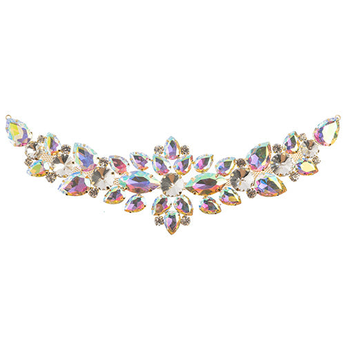 Fashion Embellishment - 28x7.5cm Crystal Motifs Floral - Crystal AB - Gold