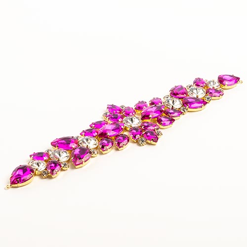 Fashion Embellishment - 28x7.5cm Crystal Motifs Floral - Fuchsia AB - Gold