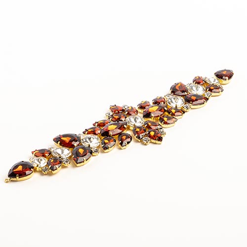 Fashion Embellishment - 28x7.5cm Crystal Motifs Floral - Topaz AB - Gold