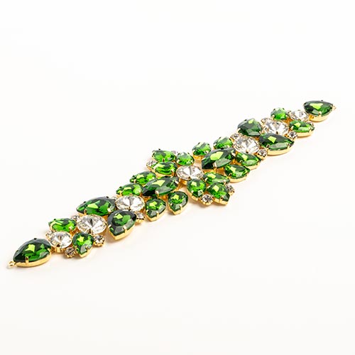 Fashion Embellishment - 28x7.5cm Crystal Motifs Floral - Green AB - Gold