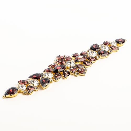 Fashion Embellishment - 28x7.5cm Crystal Motifs Floral - Purple AB - Gold