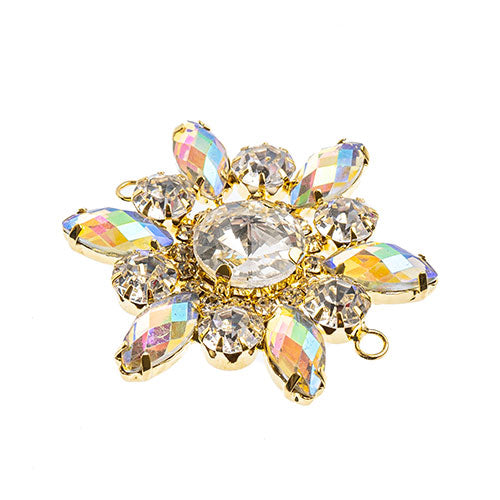 Fashion Embellishment - 48mm Crystal Motif Flower Connector - Crystal AB - Gold