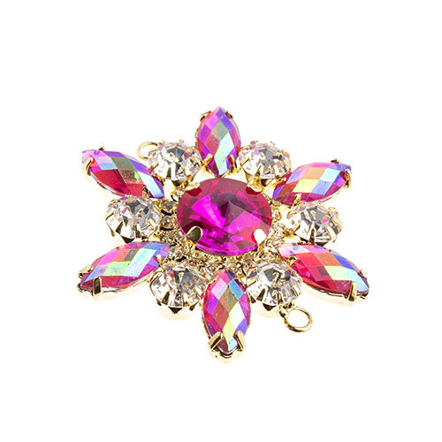 Fashion Embellishment - 48mm Crystal Motif Flower Connector - Fuchsia AB - Gold