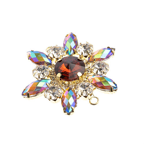 Fashion Embellishment - 48mm Crystal Motif Flower Connector - Topaz AB - Gold
