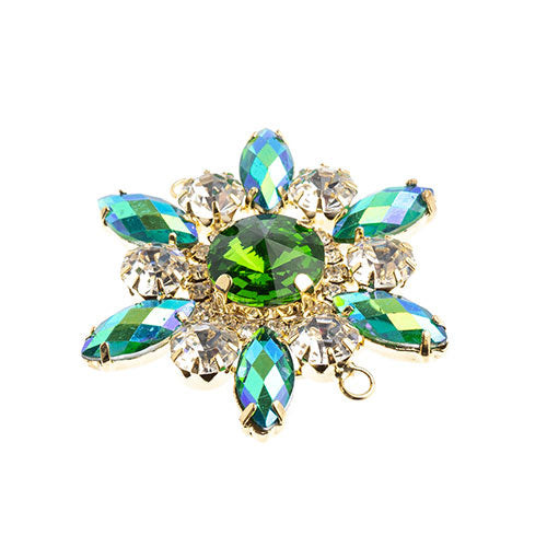 Fashion Embellishment - 48mm Crystal Motif Flower Connector - Green AB - Gold