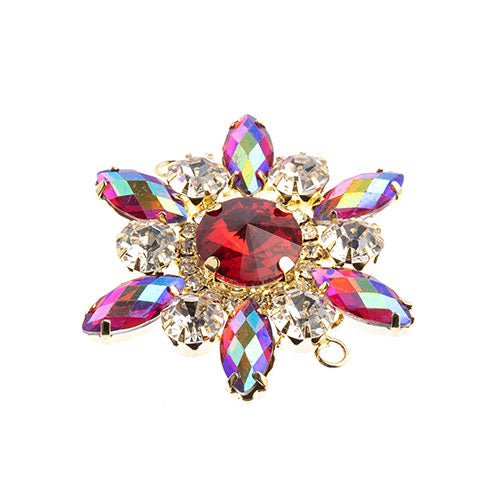 Fashion Embellishment - 48mm Crystal Motif Flower Connector - Red AB - Gold