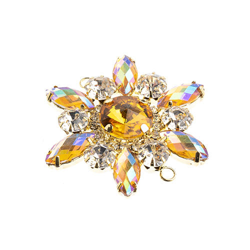 Fashion Embellishment - 48mm Crystal Motif Flower Connector - Yellow AB - Gold