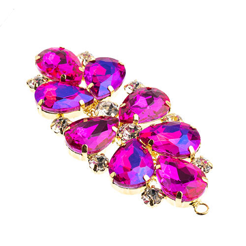 Fashion Embellishment - 75x36mm Crystal Motif Oval Connector - Fuchsia AB - Gold