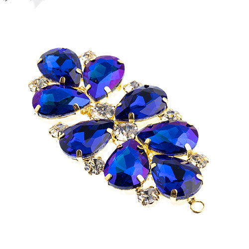 Fashion Embellishment - 75x36mm Crystal Motif Oval Connector - Blue AB - Gold