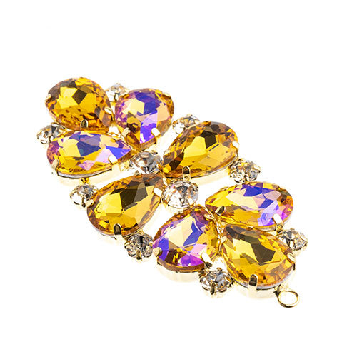 Fashion Embellishment - 75x36mm Crystal Motif Oval Connector - Yellow AB - Gold