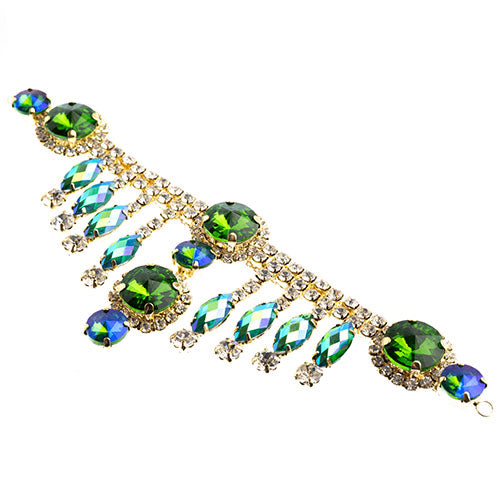 Fashion Embellishment - 157x57mm - Crystal Motif Rivoli Dangle - Green AB - Gold