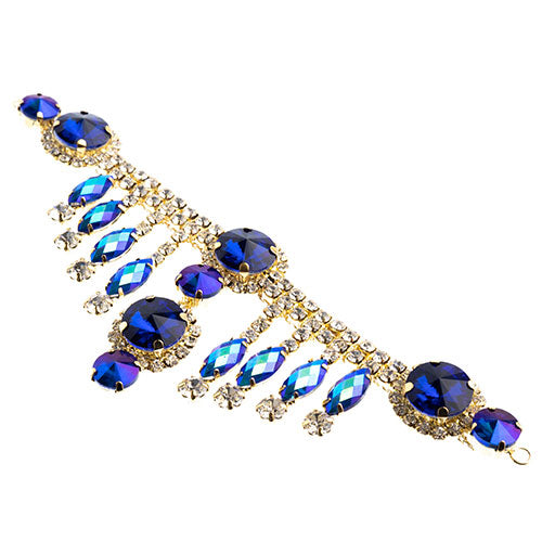 Fashion Embellishment - 157x57mm - Crystal Motif Rivoli Dangle - Blue AB - Gold
