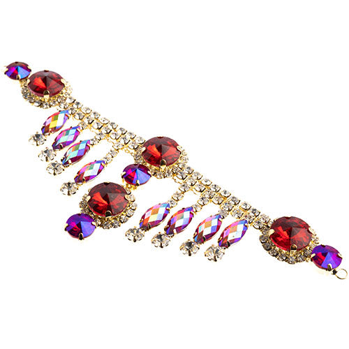 Fashion Embellishment - 157x57mm - Crystal Motif Rivoli Dangle - Red AB - Gold