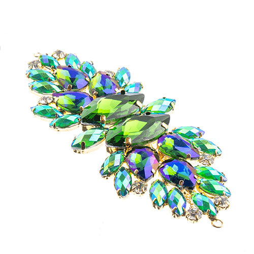 Fashion Embellishment - 135x48mm Crystal Motif Wings - Green AB - Gold