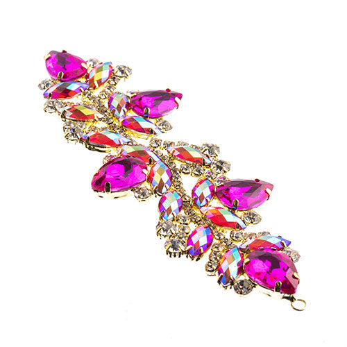 Fashion Embellishment - 142x44mm Crystal Motif Zenial Design - Fuchsia AB - Gold
