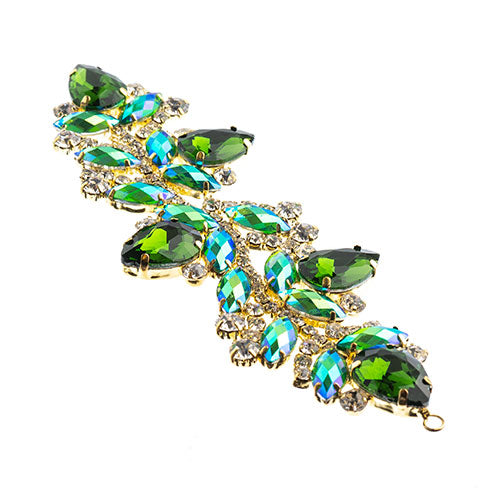 Fashion Embellishment - 142x44mm Crystal Motif Zenial Design - Green AB - Gold