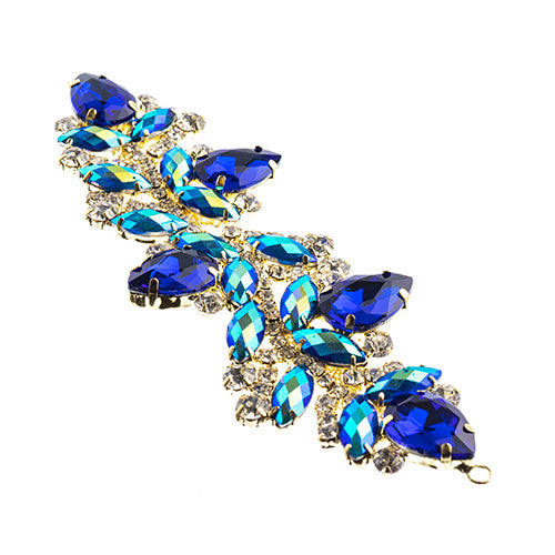 Fashion Embellishment - 142x44mm Crystal Motif Zenial Design - Blue AB - Gold