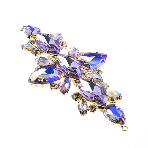 Fashion Embellishment - 129x67mm Crystal Motif Navette Oval - Amethyst AB - Gold