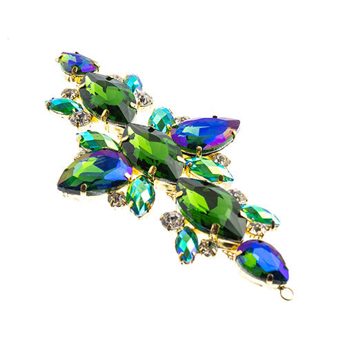Fashion Embellishment - 129x67mm Crystal Motif Navette Oval - Green AB - Gold