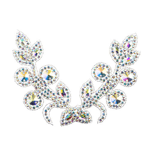 Fashion Embellishment - 18x13cm Crystal Motif Tulip - Crystal AB - Silver