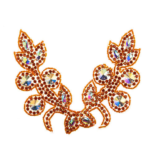 Fashion Embellishment - 18x13cm Crystal Motif Tulip - Crystal AB/Orange