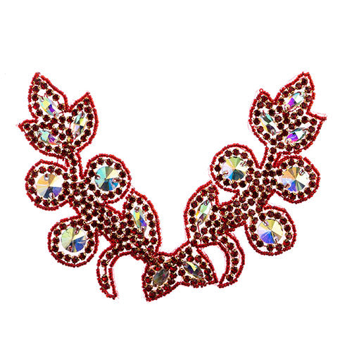 Fashion Embellishment - 18x13cm Crystal Motif Tulip - Crystal AB/Red