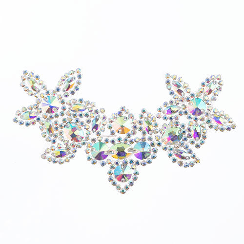 Fashion Embellishment - 10x17cm Crystal Motif Jasmine - Crystal AB - Silver