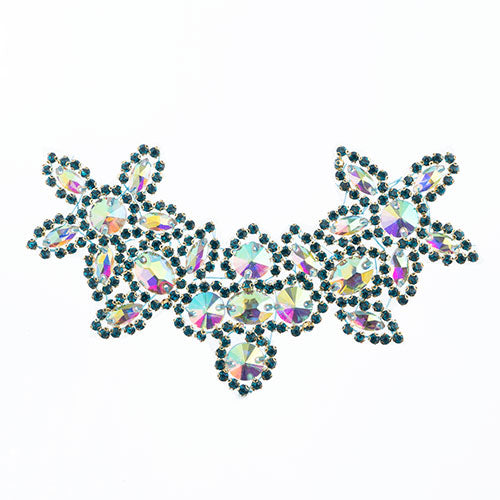 Fashion Embellishment - 10x17cm Crystal Motif Jasmine - Crystal AB/Peacock Blue