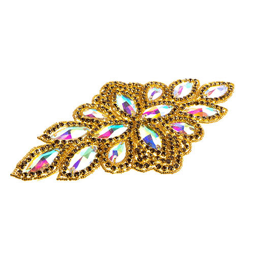 Fashion Embellishment - 115x230mm Crystal Motif Diamond Flower - Gold