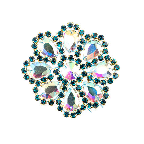 Fashion Embellishment - 65mm Crystal Motif Daisy 65mm - Crystal AB/Peacock Blue