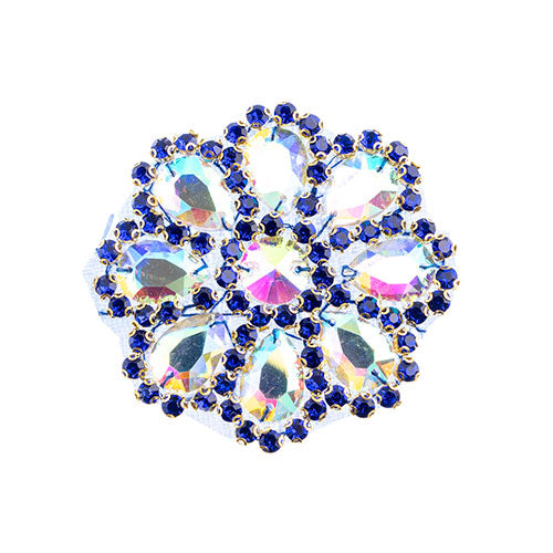 Fashion Embellishment - 65mm Crystal Motif Daisy - Crystal AB/Royal Blue