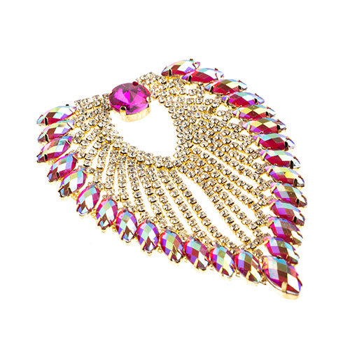 Fashion Embellishment - 11.2x8.5cm Crystal Motif Flare - Fuchsia AB - Gold