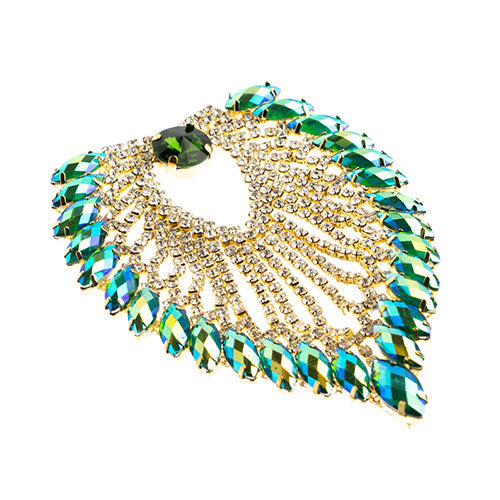 Fashion Embellishment - 11.2x8.5cm Crystal Motif Flare - Green AB - Gold