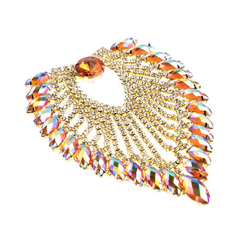 Fashion Embellishment - 11.2x8.5cm Crystal Motif Flare - Orange AB - Gold