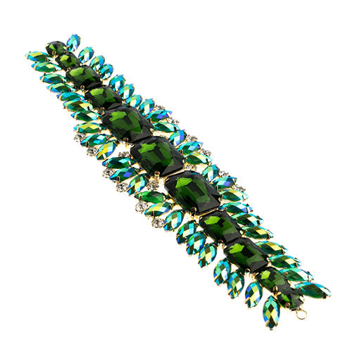 Fashion Embellishment - 20.5x5cm Crystal Motif Thorns - Green AB - Gold