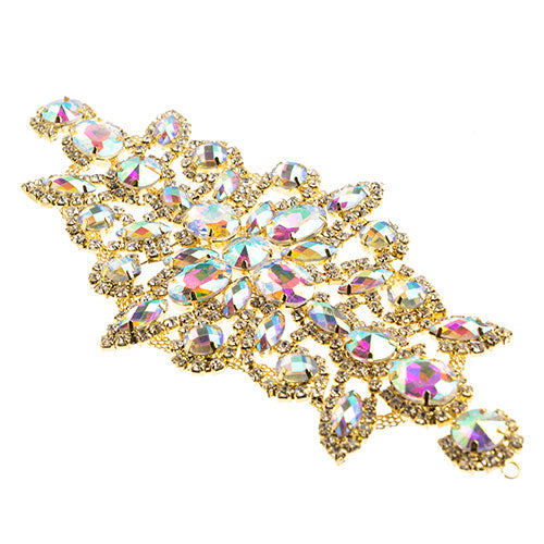 Fashion Embellishment - 19x9cm Crystal Motif Dazzling Daisy - Crystal AB - Gold