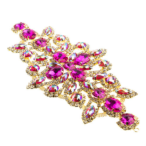 Fashion Embellishment - 19x9cm Crystal Motif Dazzling Daisy - Fuchsia AB - Gold