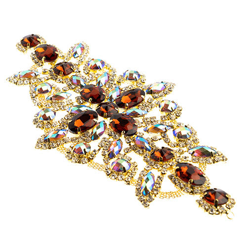 Fashion Embellishment - 19x9cm Crystal Motif Dazzling Daisy - Topaz AB - Gold