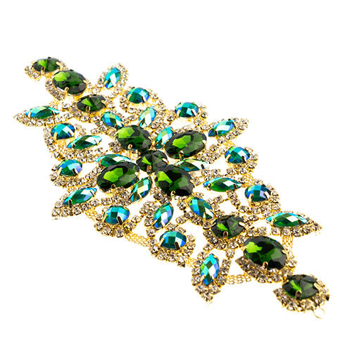 Fashion Embellishment - 19x9cm Crystal Motif Dazzling Daisy - Green AB - Gold