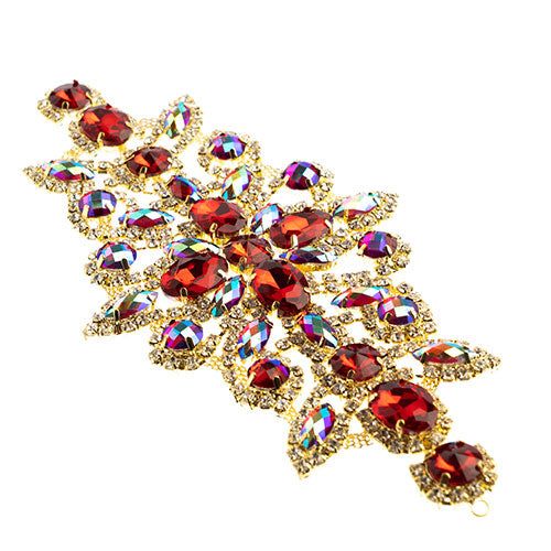 Fashion Embellishment - 19x9cm Crystal Motif Dazzling Daisy - Red AB - Gold