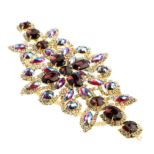 Fashion Embellishment - 19x9cm Crystal Motif Dazzling Daisy - Purple AB - Gold