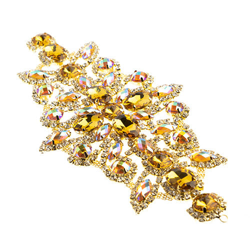 Fashion Embellishment - 19x9cm Crystal Motif Dazzling Daisy - Yellow AB - Gold