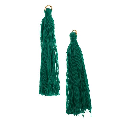 Components - 2.25in Poly Cotton Tassels - Emerald (Pack of 10)