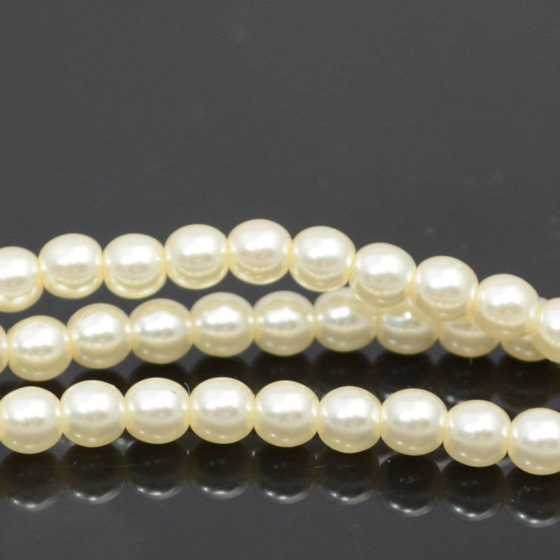 Glass Pearls - 4mm - Round - Cream (strand 45)
