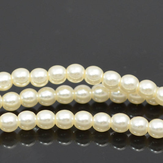 Glass Pearls - 4mm - Round - Cream (strand 45)