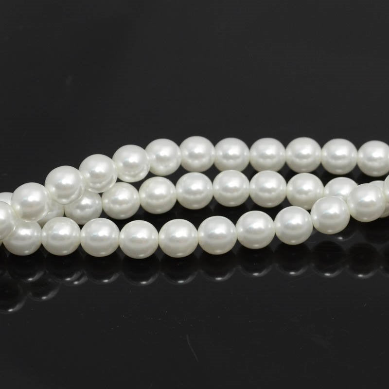 Glass Pearls - 8mm - Round - White (Strand 22)
