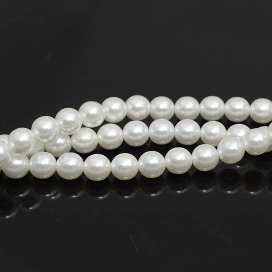 Glass Pearls - 8mm - Round - White (Strand 22)