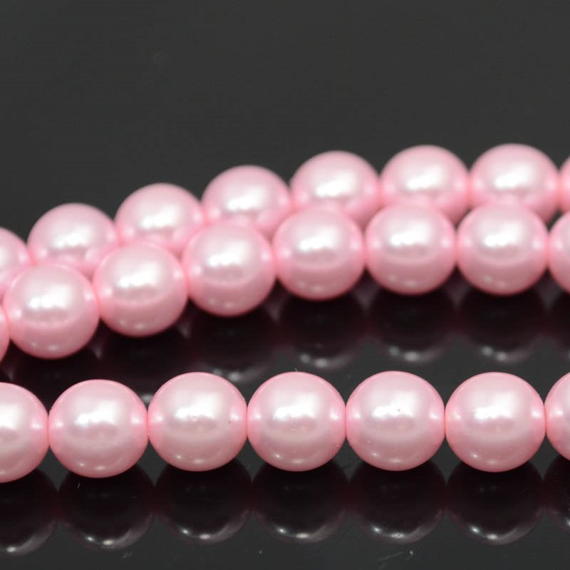 Glass Pearls - 8mm - Round - Baby Pink (Strand 22)